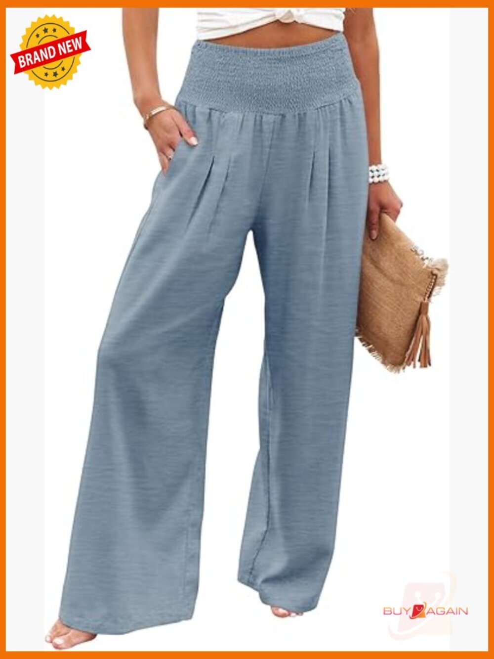 Elastic High Waisted Palazzo Pants Wide Leg Lounge Pants with Pockets